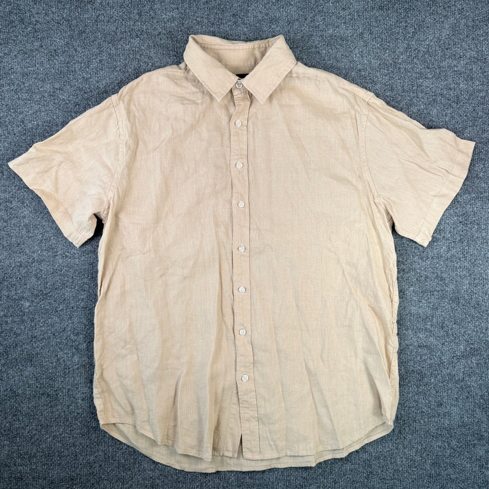Quince 100% European Linen Short Sleeve Shirt Mens L Driftwood Brown Button Up
